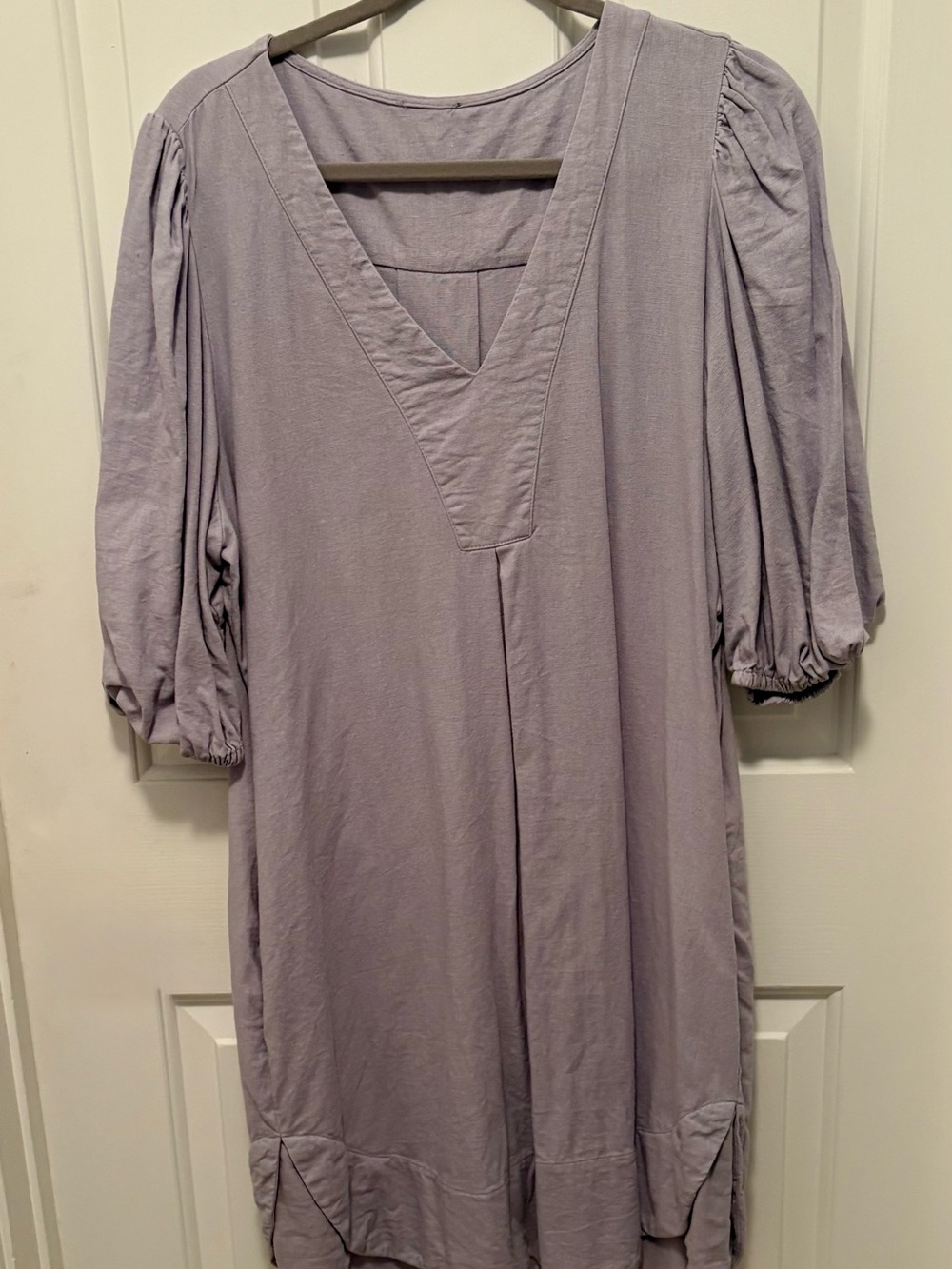 Pale blue V-Neck Puff Sleeve Dress